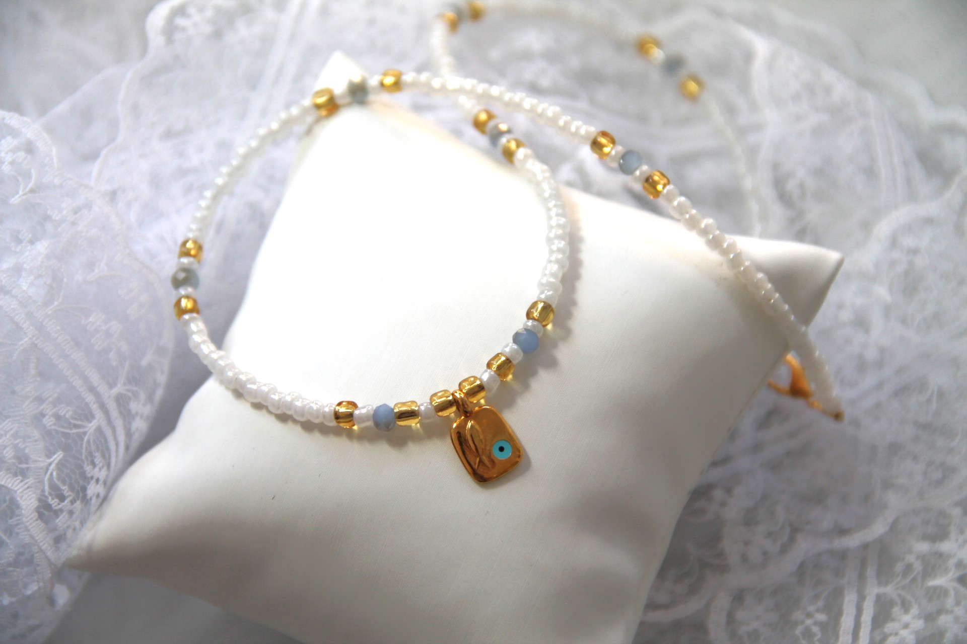 Σετ Κολιέ Και Βραχιόλι με Ημιπολύτιμους Λίθους και Επιχρυσωμένο Μάτι - Εικόνα 2