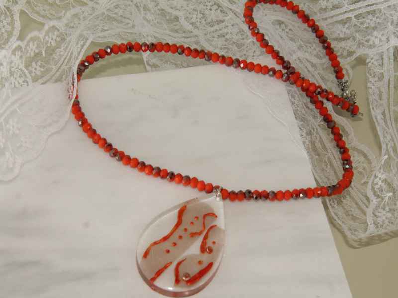 Κολιέ με Υγρό Γυαλί Orange Drop