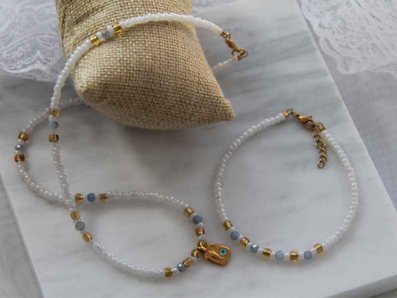 Σετ Κολιέ Και Βραχιόλι με Ημιπολύτιμους Λίθους και Επιχρυσωμένο Μάτι - Εικόνα 3