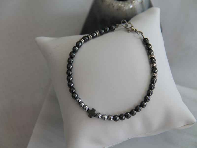 Ανδρικό Βραχιόλι με Πέτρες Αιματίτη Και Ανοξείδωτο Ατσάλι - Εικόνα 3