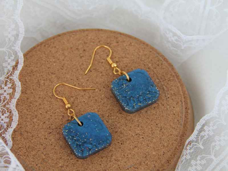 Σκουλαρίκια "Blue Cube" από Υγρό Γυαλί - Εικόνα 4