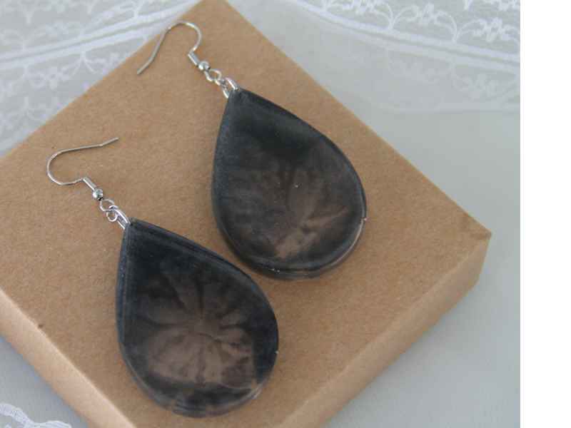 Σκουλαρίκια "Grey Tear Drops" από Υγρό Γυαλί - Εικόνα 4