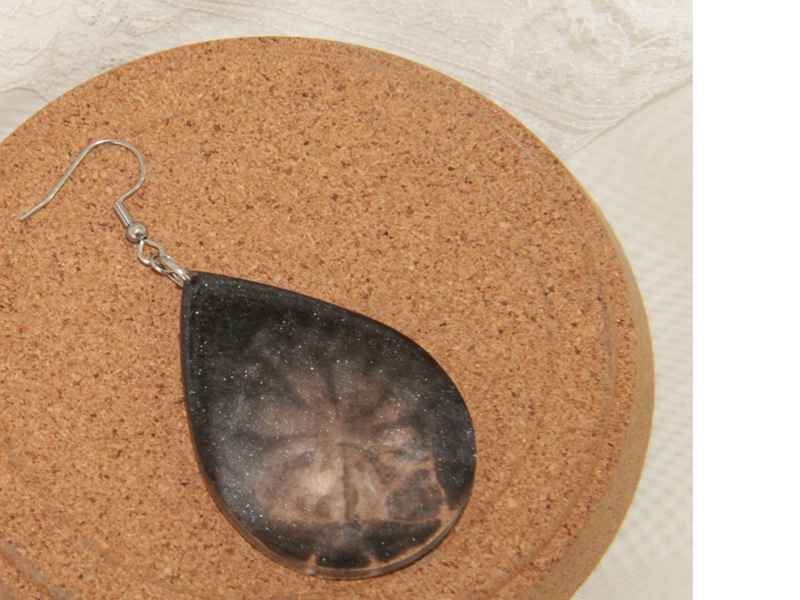 Σκουλαρίκια "Grey Tear Drops" από Υγρό Γυαλί - Εικόνα 2